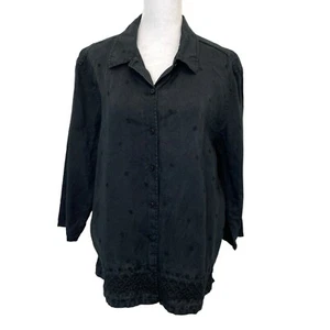 Talbots 100 % irisches Leinen bestickt Spitze Knopfleiste Hemd schwarz Größe Large - Bild 1 von 6