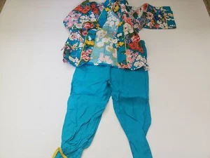 Vintage  Floral Oriental design Outfit Size 2 Kids pants and slippers Rayon - Picture 1 of 5
