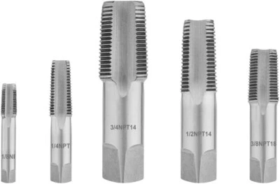 NPT Pipe Thread Taps Set 5-Piece, 1/8", 1/4", 3/8", 1/2", 3/4", Alloy Steel Inte - Image 1 of 4