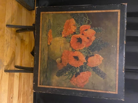 Antique Folding Card Table with Lithograph By Max Streckenbach Cover