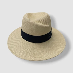 Maison Michel Paris Women's Beige Straw Grosgrain Virginie Fedora Hat Size M - Picture 1 of 5