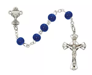 Erstkommunion 6 mm blau Glasperlen Rosenkranz NEU Geschenkbox - Bild 1 von 1