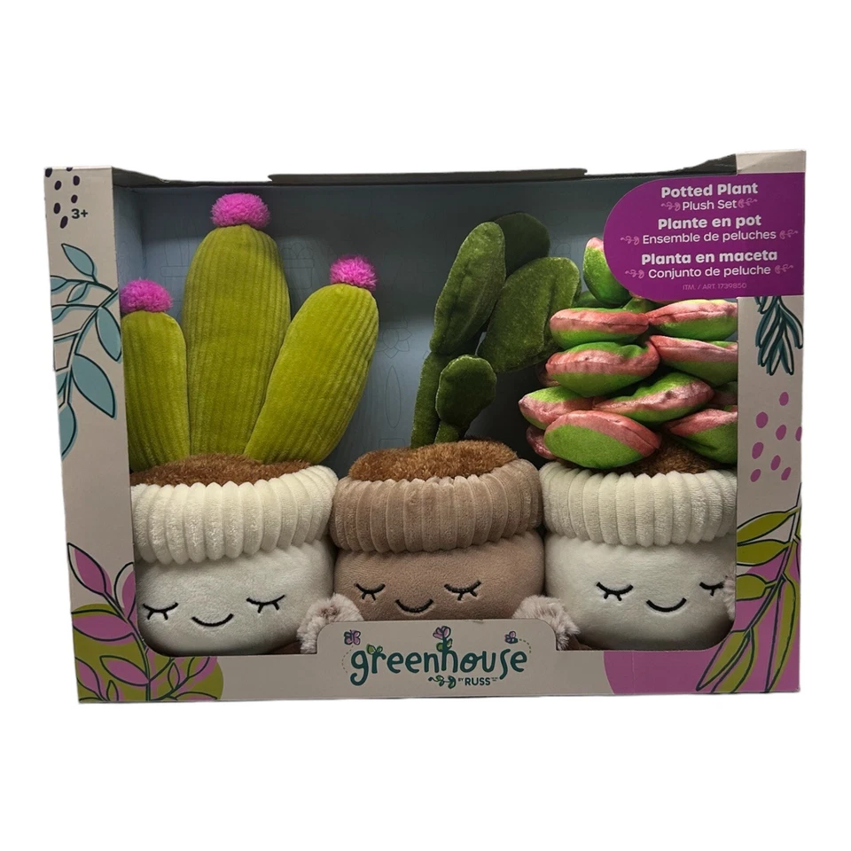 Greenhouse By Russ Potted Plant Plush Set Succulent Cactus 10-12"