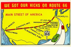 Route 66 Trip Map Souvenir Postcard Vintage Design - Picture 1 of 2