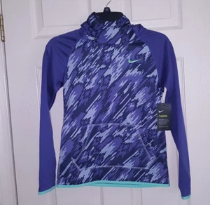 Nike Girls Therma Training Printed HoodieYouth Small 8-10 Dark Purple Dust Jade  - Picture 1 of 8