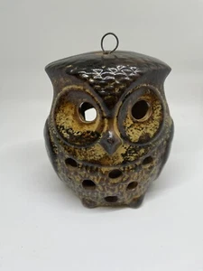 Stoneware Pottery Owl Hanging Tea Light Candle Holder Double Sided MCM 1970s - Picture 1 of 9