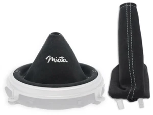 FOR MAZDA MX-5 NC GEAR SHIFT + EBRAKE GAITER ALCANTARA EMBROIDERY Miata WHITE - Picture 1 of 4