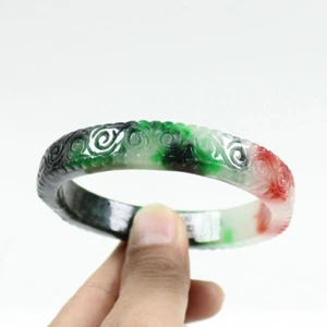 69mm Chinese Hand-carved Multi-Color Jadeite Jade Gems Bangle Bracelet j7646 - Picture 1 of 9