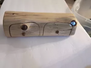 Wooden Box Made From Small Tree Log 2 Drawers Wood Trinket Box - Picture 1 of 10