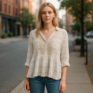 Maeve by Anthropologie Plaid Pane Sheer Blouse Women's Size 4 - Picture 1 of 13