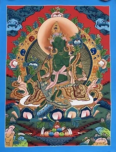 GREEN TARA MOTHER GODDESS ORIGINAL MASTER QUALITY TIBETAN THANGKA PAINTING - Picture 1 of 7