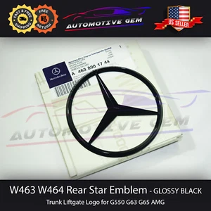 W463 AMG Mercedes GLOSS BLACK Star Emblem Rear Trunk Door Logo Badge G550 G63 - Picture 1 of 2