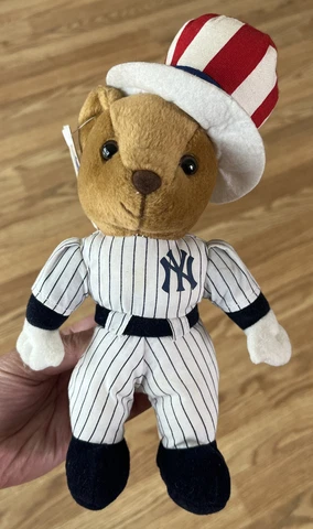 Vintage New York Yankees Teddy Bear Baseball MLB Stuff Plush 10” Uncle Sam Hat Cover