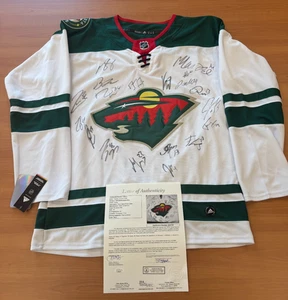 24-25 Team Signed Minnesota Wild Jersey Fleury Kaprizov Boldy Rossi + JSA Letter - Picture 1 of 7