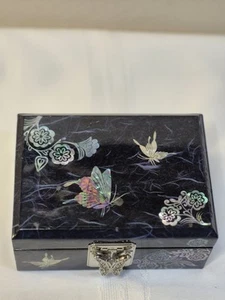 black lacquer oriental Asian Ringbox With Mirror - Picture 1 of 12