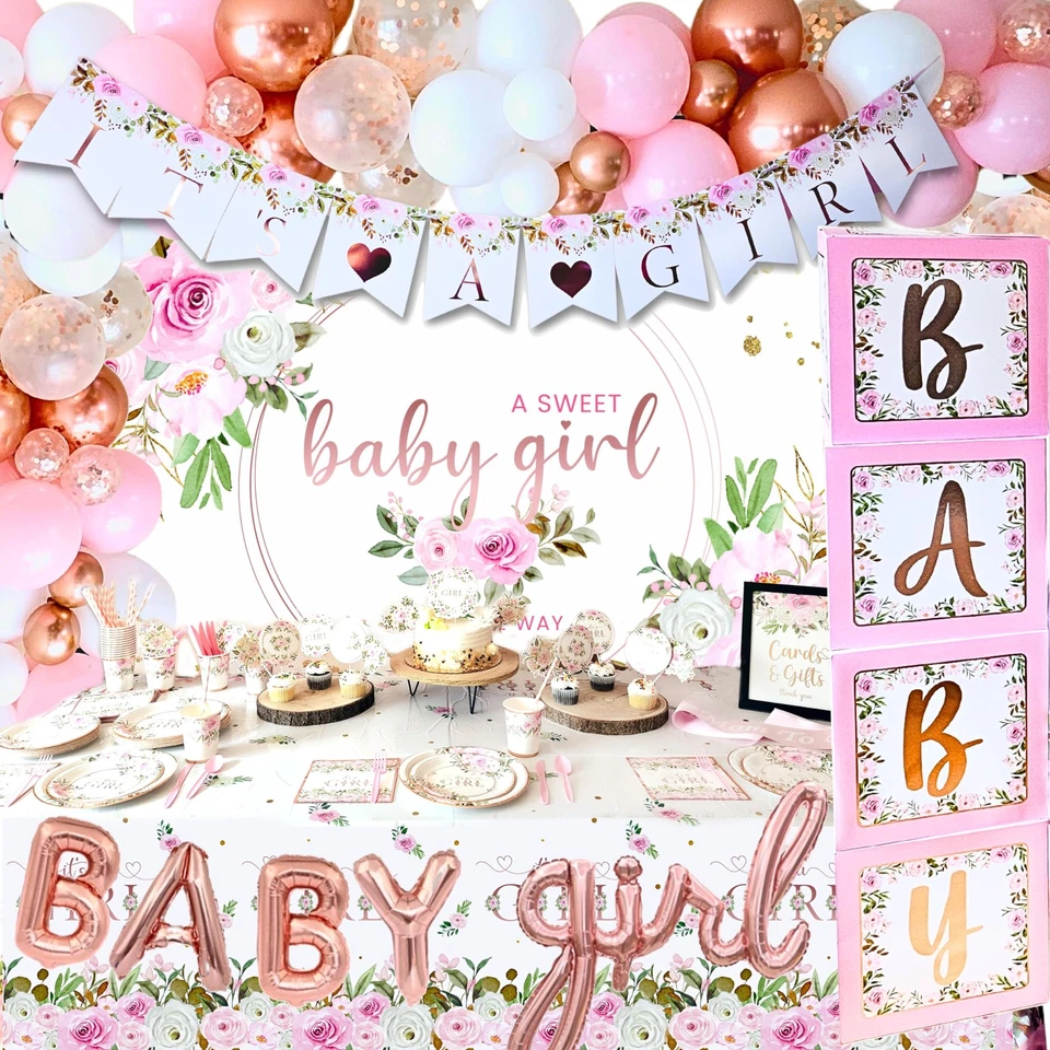 MEGA 254 piezas decoraciones florales de baby shower para niña | Guirnalda de globos rosas K... Foto 1 de 4