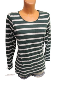 Basic Shirt M 38 langarm grün grau gestreift T-Shirt stretch Damen Baumwollshirt - Bild 1 von 3