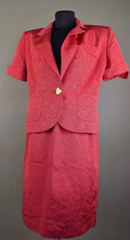 Traje Falda Roja Yves Saint Laurent Vintage Jacquard Floral Blazer Falda Midi 10 Foto 1 de 4