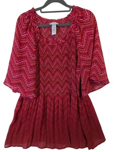 Catherines Top Women Plus sz 1X Artsy Pleated Sheer Stretch Boho Career Western - Picture 1 of 12