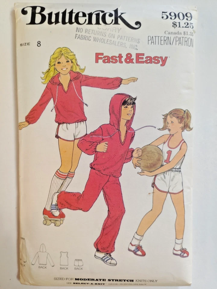 Butterick 5909 Sweatsuit T Shirt Pants Shorts Hoodies Sewing Pattern Boys 8 Cut - Image 1 of 4
