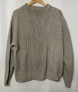 LL BEAN USA VTG Cable Knit Fisherman Sweater XL Beige Cotton Grandpa Chunky - Picture 1 of 9