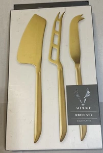 Juego de cuchillos chapados en oro Viski “Robert Mondavi”, 3 cuchillos para queso - Imagen 1 de 7