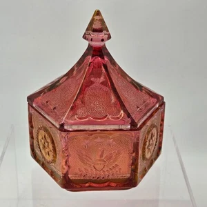 Tiara Colonial Pink Star and Eagle Design Candy Dish With Lid Dusty Rose - Picture 1 of 12