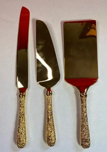 NEU Godinger Olde Bouquet Repousse Goldplatte Servier- & massives Messer Kuchenheber - Bild 1 von 22