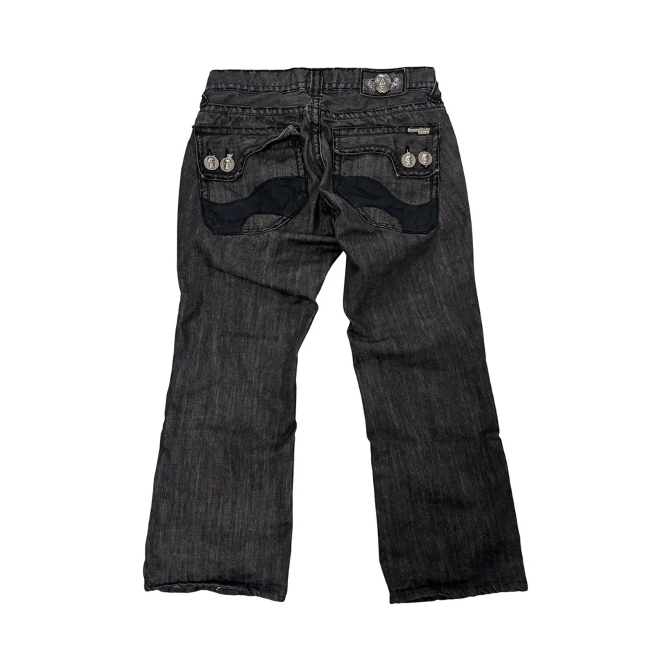 Pantalones de mezclilla Laguna Beach para hombre negros lavados corte bota calavera emblema detalle talla 32 cortos Foto 1 de 4