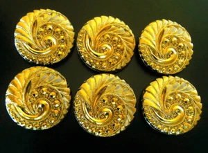 6 Tschechische Vaseline Glasknöpfe #B785 - 23 mm - 7/8" - VERGOLDET !!!!! - Bild 1 von 3