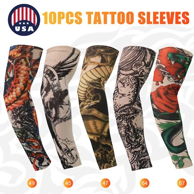 Calentadores de brazo frío de seda hielo de verano con costuras protección solar manga tatuaje transpirable Foto 1 de 4