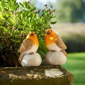 2pc Garden Robin Bird Ornament On Stone Sculpture Robin Indoor Outdoor Patio - Picture 1 of 6