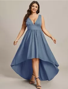 Ever Pretty Semi Formal Dress V Neck Hi Low Dusty Blue Bridesmaid Size 20 NWT - Picture 1 of 5