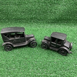 Vintage Black Cast Iron Art JM 135 & JM131 Ford Toy Car Antique Heavy Lot Of 2 - Picture 1 of 12