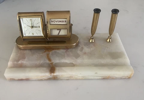 Elgin Desk Alarm Clock With Swivel Calendar Made In Germany Working (954L) Cover