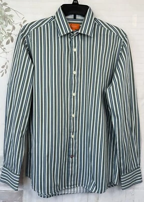Camisa de vestir Tallia para hombre verde azul a rayas cuello abotonado mediana M 15 1/2 Foto 1 de 4