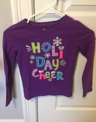 SALE! Circo Girls Purple Holiday Long Sleeve Graphic T-Shirt Size M 7/8 - Used - Image 1 of 4