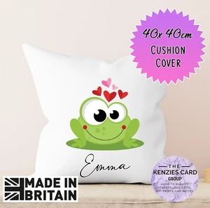 Personalised Cute Frog Cushion Cushion Cover Christmas Birthday 40x40cm V3 - Picture 1 of 2