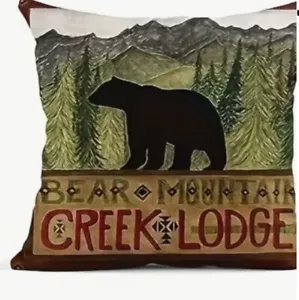 Black Bear Mountains Rustic Lodge Cabin Hunting Throw Pillow Cover Home Decor - Picture 1 of 3
