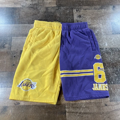 NBA Los Angeles Lakers Mens Shorts Small Yellow Purple LeBron James #6 Bottoms Cover