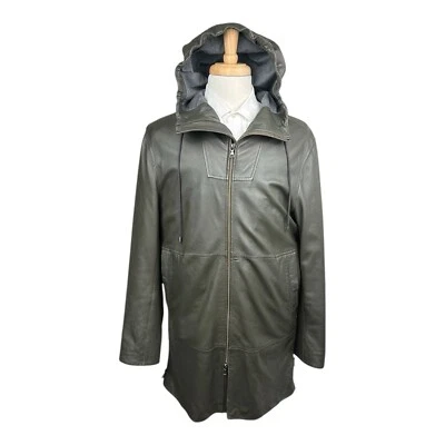 Chaqueta Vince verde pizarra pura piel de oveja con capucha cremallera completa para hombre talla mediana Foto 1 de 4