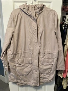 Old Navy Women's Water Resistant Beige Rain Parka Jacket Fleece Lined Large - Picture 1 of 4