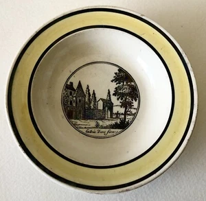 ANTIQUE c1840 OLD FRENCH Choisy PORCELAIN YELLOW CREIL Miniature Scenic Bowl  - Picture 1 of 4
