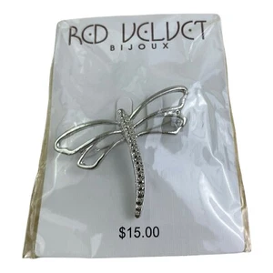 Joyas de terciopelo rojo en tono plateado facción libélula alfiler joyería - Imagen 1 de 1