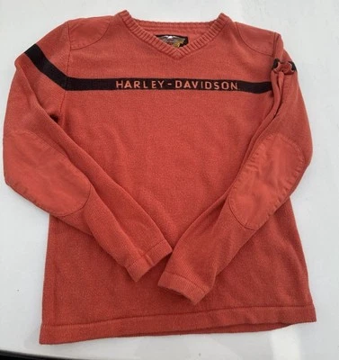 Harley Davidson подлинный мотор одежды оранжевый открытый вязаный пуловер свитер средний - Изображение 1 из 3