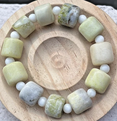 Einzigartiges Blumenkohl Jade Armband Stretcharmband Zylinder Edelstein Kristall - Bild 1 von 4