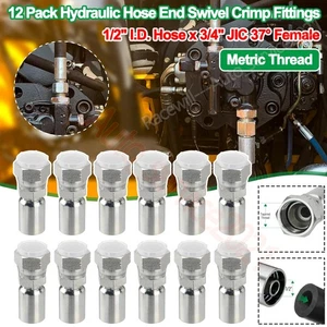 12 Stück 1/2 Schlauch x 3/4 JIC 37° Innengewinde Hydraulik Schlauchende Schwenkbar Crimpverschraubungen Neu - Bild 1 von 16