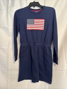 Polo Ralph Lauren Girl’s Navy Dress Sz XL 16 American Flag Cotton Blend Fleece - Picture 1 of 4