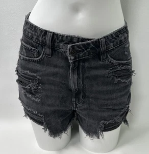 American Eagle Distressed Mom Shorts Black Denim Size 6 - Picture 1 of 11