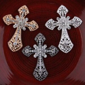 Patchs de croix en cristal perle acrylique - alliage strass central fleur à dos plat